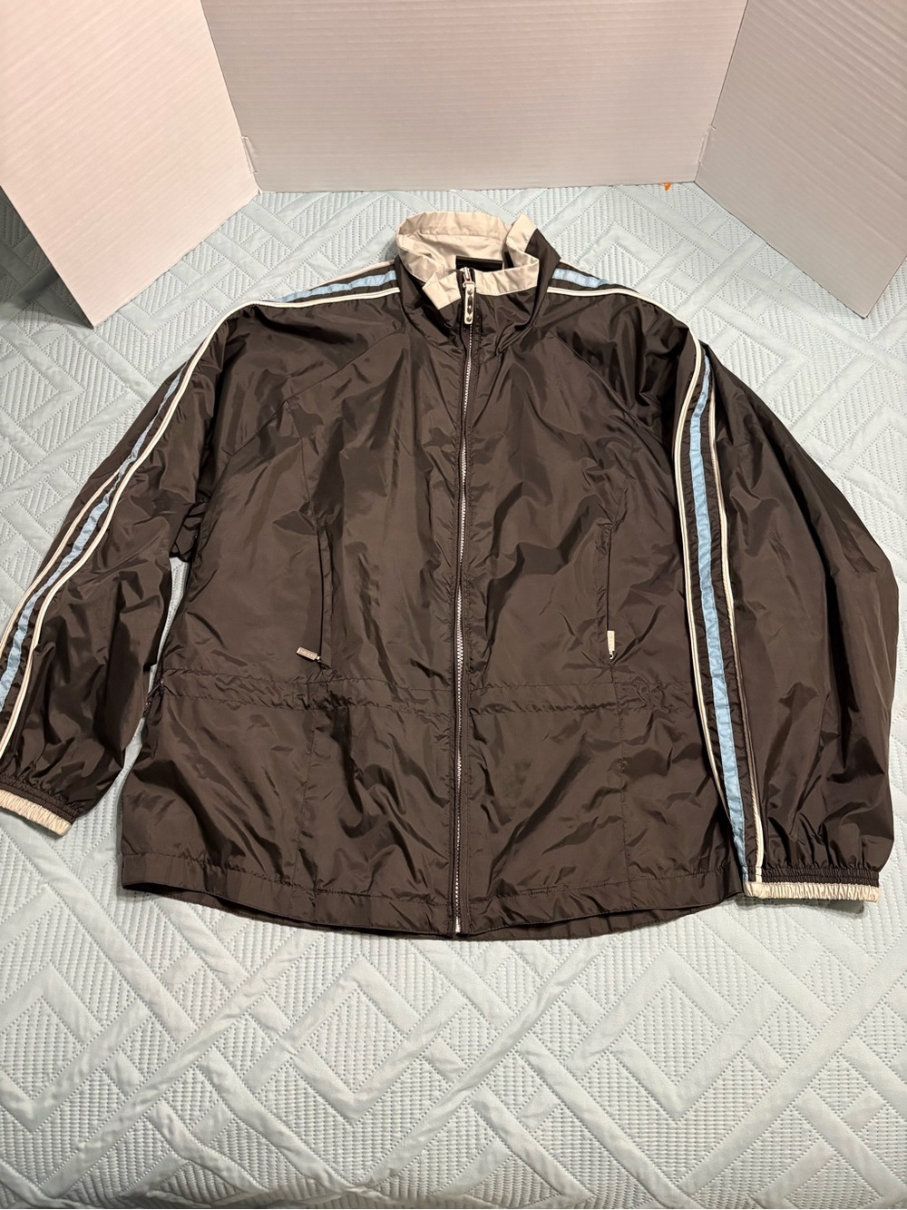 STARTER Black Lightweight Track Jacket with Light Blue Stripes